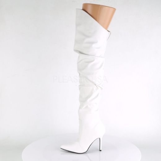 Product image of Pleaser Classique-3011 White Faux Leather, 4 inch (10.2 cm) Heel Thigh High Boot