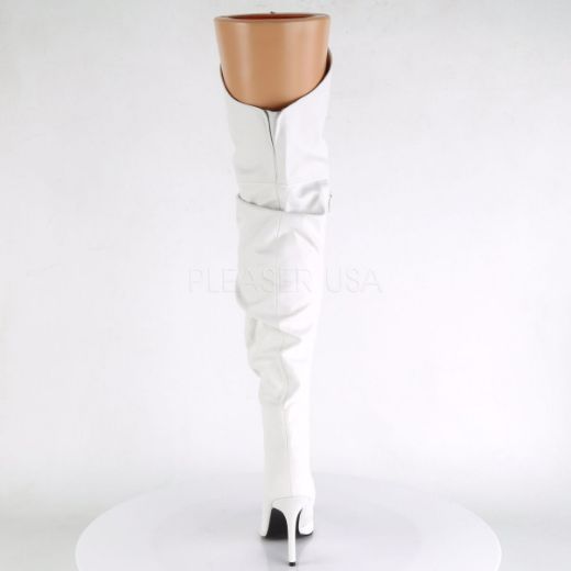 Product image of Pleaser Classique-3011 White Faux Leather, 4 inch (10.2 cm) Heel Thigh High Boot
