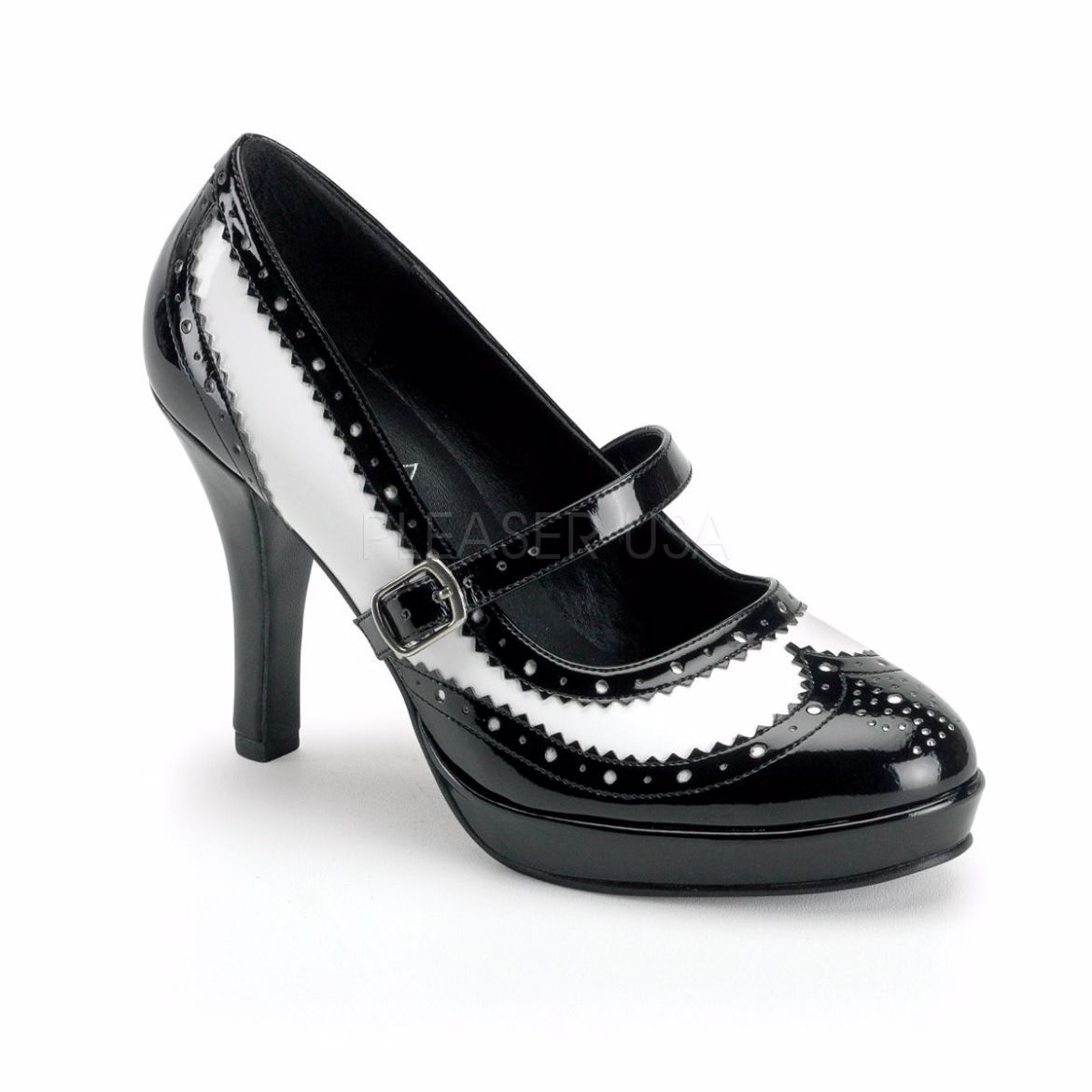 Product image of Funtasma Contessa-06 Black-White Patent, 4 inch (10.2 cm) Heel, 3/4 inch (1.9 cm) Platform Court Pump Shoes
