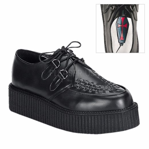 Product image of Demonia Creeper-402 Black Leather, 2 inch Platform Court Pump Shoes