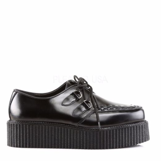 Product image of Demonia Creeper-402 Black Leather, 2 inch Platform Court Pump Shoes
