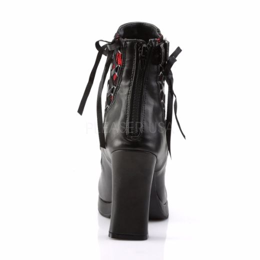 Product image of Demonia Crypto-51 Black-Red Lace Vegan Leather, 4 inch (10.2 cm) Heel, 3/4 inch (1.9 cm) Platform Ankle Boot