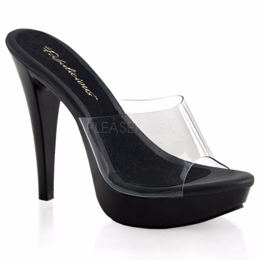 Product image of Fabulicious Cocktail-501 Clear/Black, 5 inch (12.7 cm) Heel, 1 inch (2.5 cm) Platform Slide Mule Shoes