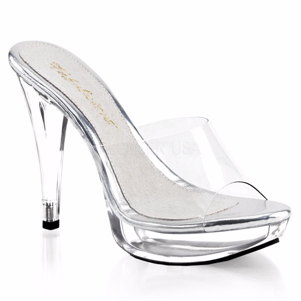 Product image of Fabulicious Cocktail-501 Clear/Clear, 5 inch (12.7 cm) Heel, 1 inch (2.5 cm) Platform Slide Mule Shoes