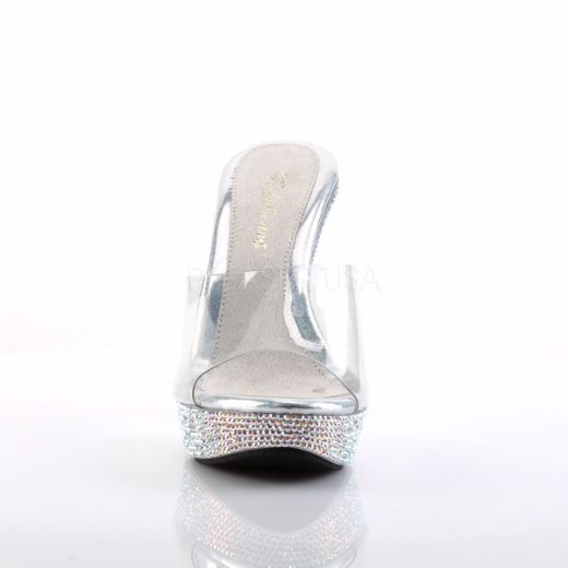 Product image of Fabulicious Cocktail-501Dm Clear/Silver Multi Rhinestone, 5 inch (12.7 cm) Heel, 1 inch (2.5 cm) Platform Slide Mule Shoes