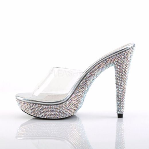 Product image of Fabulicious Cocktail-501Dm Clear/Silver Multi Rhinestone, 5 inch (12.7 cm) Heel, 1 inch (2.5 cm) Platform Slide Mule Shoes