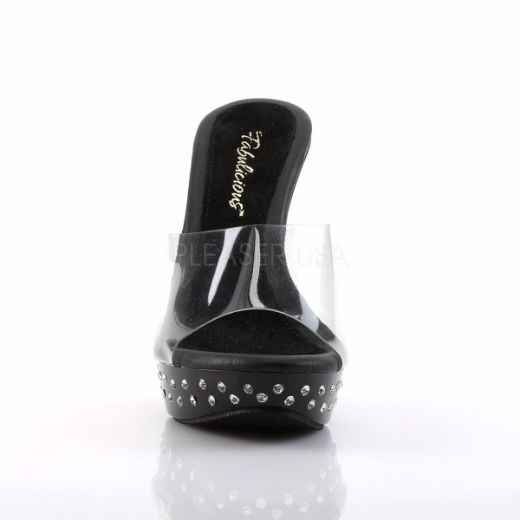 Product image of Fabulicious Cocktail-501Sdt Clear/Black, 5 inch (12.7 cm) Heel, 1 inch (2.5 cm) Platform Slide Mule Shoes