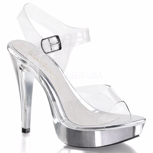 Product image of Fabulicious Cocktail-508 Clear/Silver Chrome, 5 inch (12.7 cm) Heel, 1 inch (2.5 cm) Platform Sandal Shoes