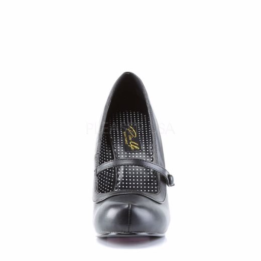 Product image of Pin Up Couture Cutiepie-02 Black Pu, 4 1/2 inch (11.4 cm) Heel, 3/4 inch (1.9 cm) Platform Court Pump Shoes