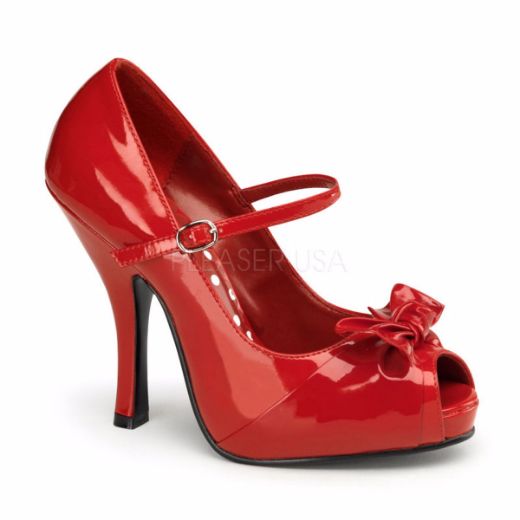 Product image of Pin Up Couture Cutiepie-08 Red Patent, 4 1/2 inch (11.4 cm) Heel, 3/4 inch (1.9 cm) Platform Court Pump Shoes