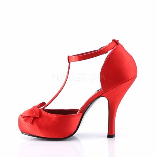 Product image of Pin Up Couture Cutiepie-12 Red Satin, 4 1/2 inch (11.4 cm) Heel, 3/4 inch (1.9 cm) Platform Court Pump Shoes