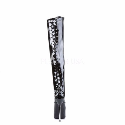 Product image of Devious Dagger-3060 Black Stretchetch Patent, 6 1/4 inch (15.9 cm) Heel Thigh High Boot
