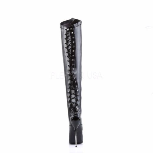 Product image of Devious Dagger-3060 Black Stretchetch Pu, 6 1/4 inch (15.9 cm) Heel Thigh High Boot