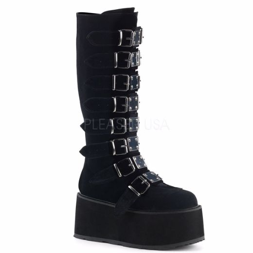 Product image of Demonia Damned-318 Black Velvet, 3 1/2 inch Platform Knee High Boot