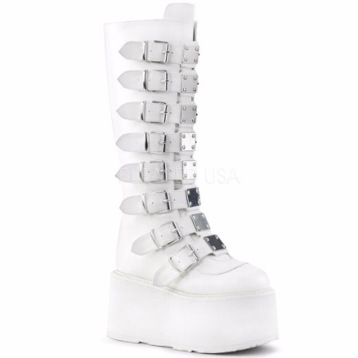 Product image of Demonia Damned-318 White Vegan Leather, 3 1/2 inch Platform Knee High Boot