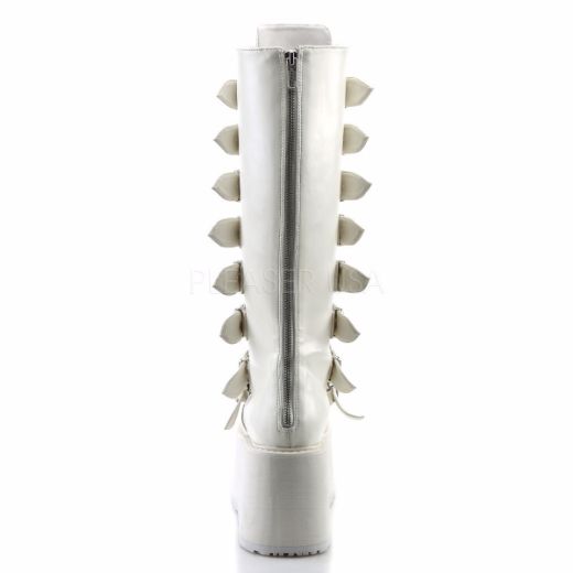 Product image of Demonia Damned-318 White Vegan Leather, 3 1/2 inch Platform Knee High Boot