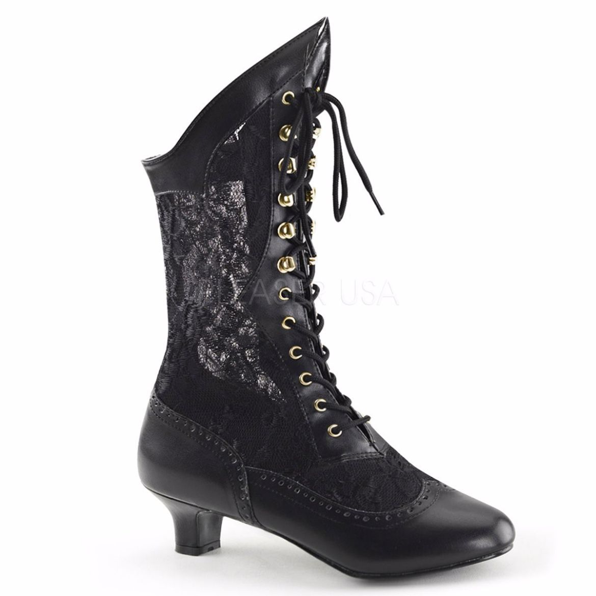 Product image of Funtasma Dame-115 Black Pu-Lace, 2 inch (5.1 cm) Heel Ankle Boot