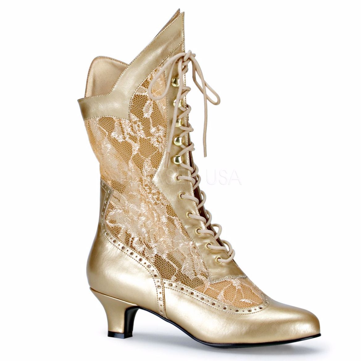 Product image of Funtasma Dame-115 Gold Pu-Lace, 2 inch (5.1 cm) Heel Ankle Boot