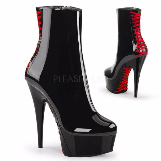 Product image of Pleaser Delight-1010 Black Patent-Red/Black, 6 inch (15.2 cm) Heel, 1 3/4 inch (4.4 cm) Platform Ankle Boot