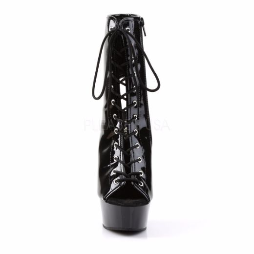 Product image of Pleaser Delight-1016 Black Patent/Black, 6 inch (15.2 cm) Heel, 1 3/4 inch (4.4 cm) Platform Ankle Boot