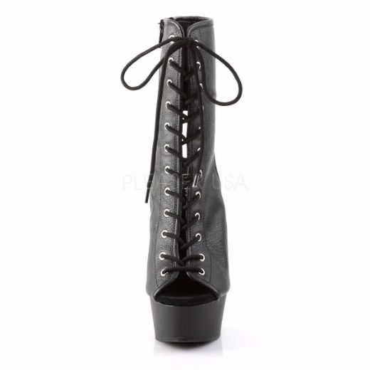 Product image of Pleaser Delight-1016 Black Faux Leather/Black Matte, 6 inch (15.2 cm) Heel, 1 3/4 inch (4.4 cm) Platform Ankle Boot