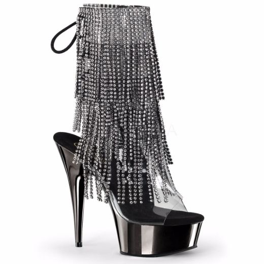 Product image of Pleaser Delight-1017Rsf Clear-Black/Dark Pewter Chrome, 6 inch (15.2 cm) Heel, 1 3/4 inch (4.4 cm) Platform Ankle Boot