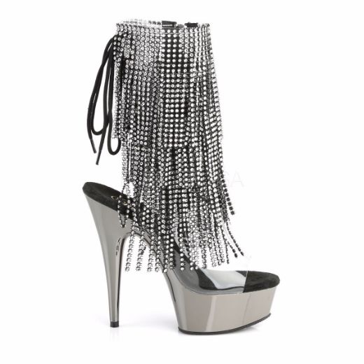 Product image of Pleaser Delight-1017Rsf Clear-Black/Dark Pewter Chrome, 6 inch (15.2 cm) Heel, 1 3/4 inch (4.4 cm) Platform Ankle Boot