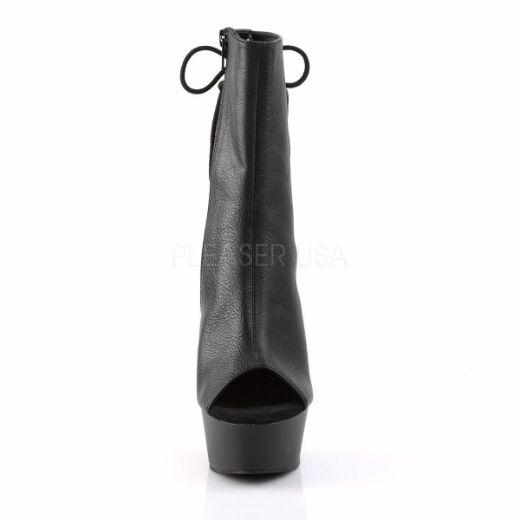 Product image of Pleaser Delight-1018 Black Faux Leather/Black, 6 inch (15.2 cm) Heel, 1 3/4 inch (4.4 cm) Platform Ankle Boot
