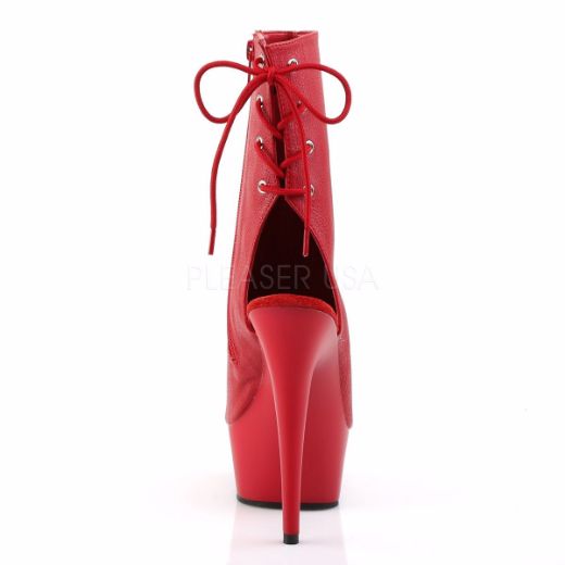 Product image of Pleaser Delight-1018 Red Faux Leather/Red, 6 inch (15.2 cm) Heel, 1 3/4 inch (4.4 cm) Platform Ankle Boot