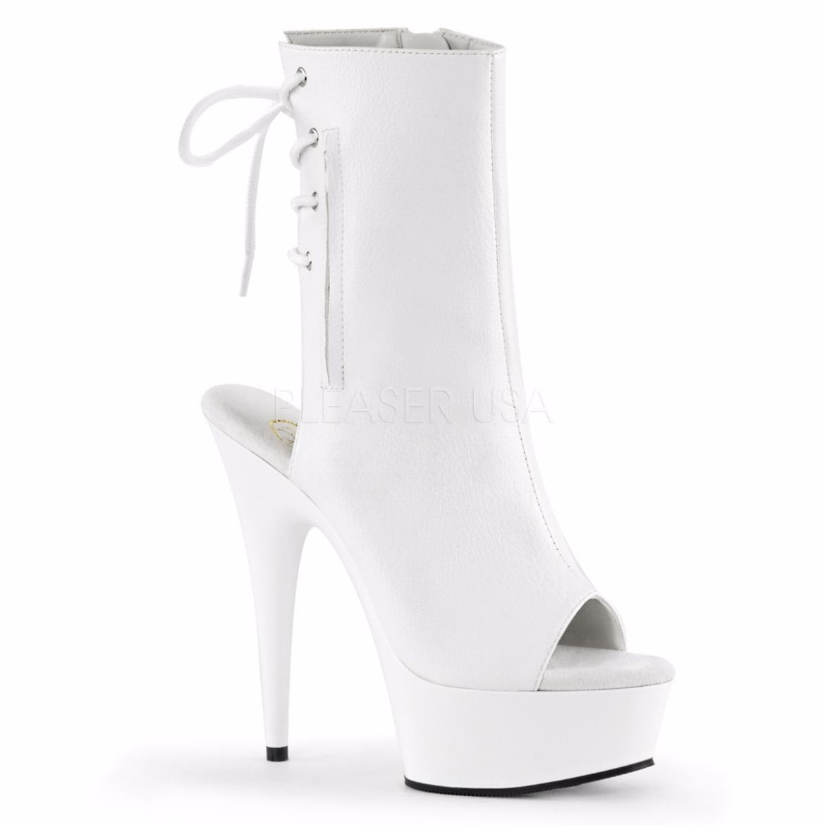 Product image of Pleaser Delight-1018 White Faux Leather/White, 6 inch (15.2 cm) Heel, 1 3/4 inch (4.4 cm) Platform Ankle Boot