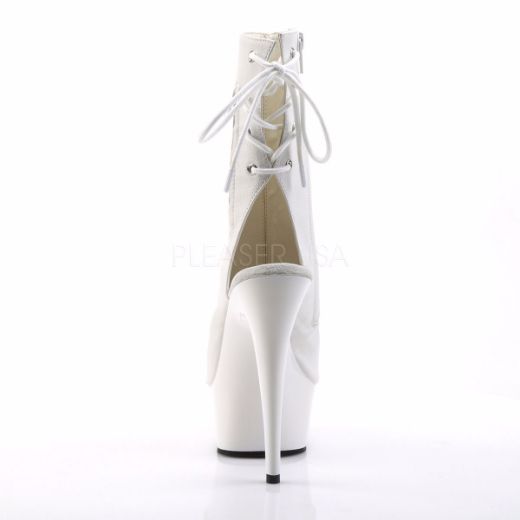 Product image of Pleaser Delight-1018 White Faux Leather/White, 6 inch (15.2 cm) Heel, 1 3/4 inch (4.4 cm) Platform Ankle Boot