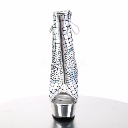 Product image of Pleaser Delight-1018Hg Silver Hologram Ostrich Pu/Silver Chrome, 6 inch (15.2 cm) Heel, 1 3/4 inch (4.4 cm) Platform Ankle Boot
