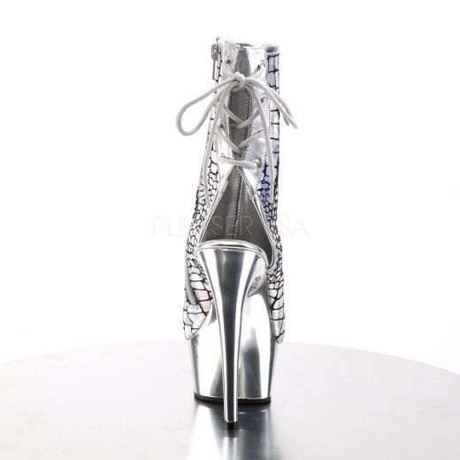 Product image of Pleaser Delight-1018Hg Silver Hologram Ostrich Pu/Silver Chrome, 6 inch (15.2 cm) Heel, 1 3/4 inch (4.4 cm) Platform Ankle Boot