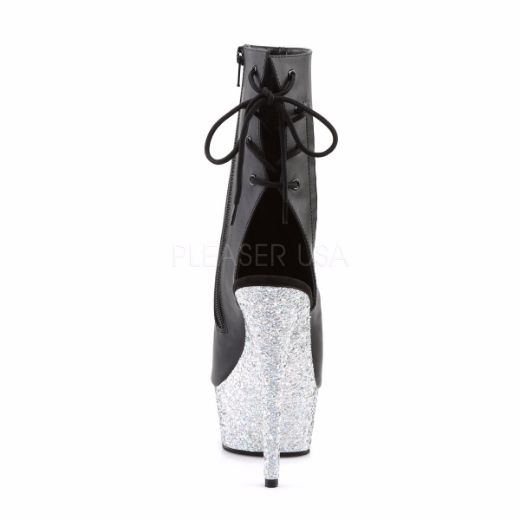 Product image of Pleaser Delight-1018Lg Black Faux Leather/Silver Multi Glitter, 6 inch (15.2 cm) Heel, 1 3/4 inch (4.4 cm) Platform Ankle Boot