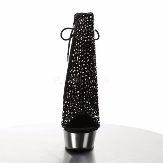 Product image of Pleaser Delight-1018Rs Black Velvet-Pewter Rhinestone/ Pewter Chrome, 6 inch (15.2 cm) Heel, 1 3/4 inch (4.4 cm) Platform Ankle Boot