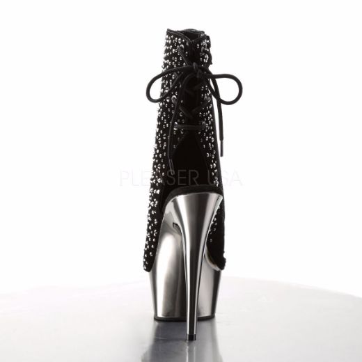 Product image of Pleaser Delight-1018Rs Black Velvet-Pewter Rhinestone/ Pewter Chrome, 6 inch (15.2 cm) Heel, 1 3/4 inch (4.4 cm) Platform Ankle Boot