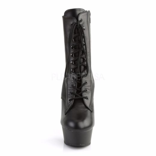 Product image of Pleaser Delight-1020 Black Leather/Black, 6 inch (15.2 cm) Heel, 1 3/4 inch (4.4 cm) Platform Ankle Boot