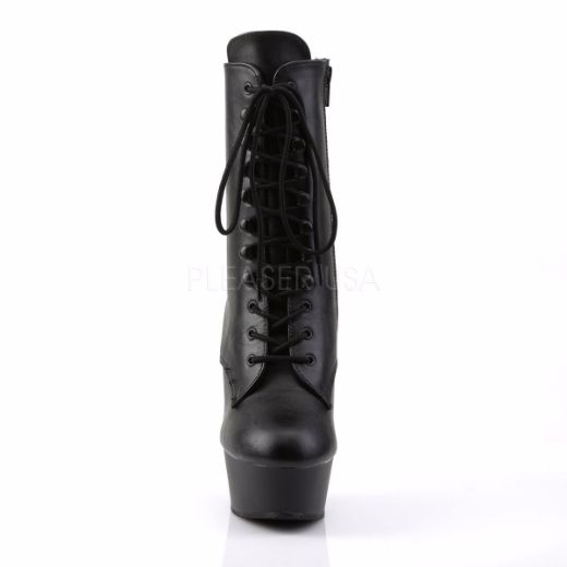 Product image of Pleaser Delight-1020 Black Faux Leather/Black Matte, 6 inch (15.2 cm) Heel, 1 3/4 inch (4.4 cm) Platform Ankle Boot