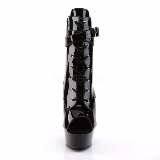 Product image of Pleaser Delight-1033 Black Patent/Black, 6 inch (15.2 cm) Heel, 1 3/4 inch (4.4 cm) Platform Ankle Boot