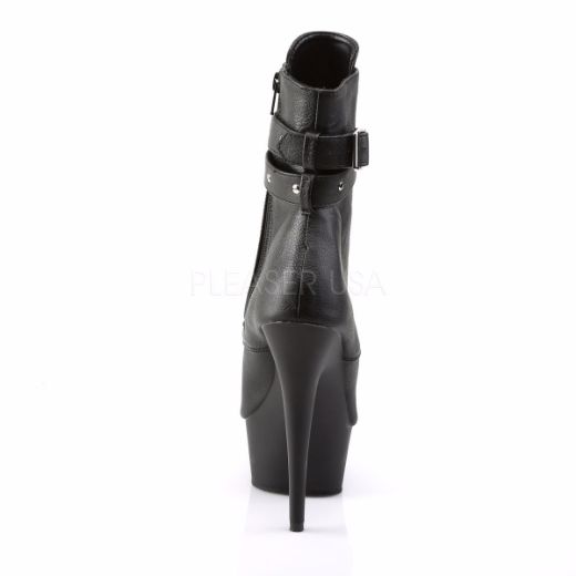 Product image of Pleaser Delight-1033 Black Faux Leather/Black Matte, 6 inch (15.2 cm) Heel, 1 3/4 inch (4.4 cm) Platform Ankle Boot