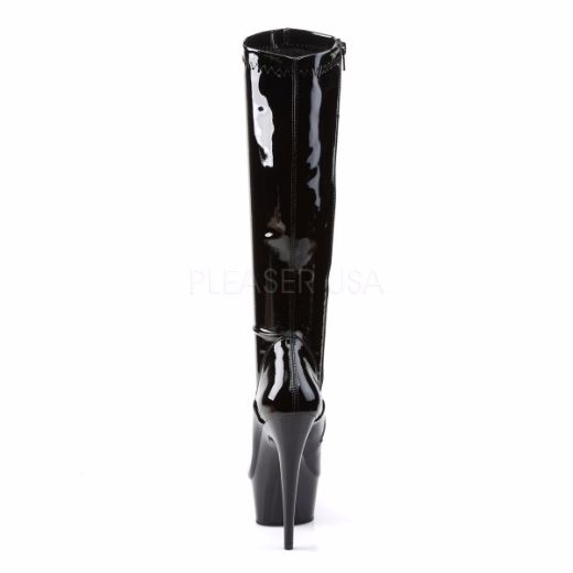 Product image of Pleaser Delight-2000 Black Stretch Patent/Black, 6 inch (15.2 cm) Heel, 1 3/4 inch (4.4 cm) Platform Knee High Boot