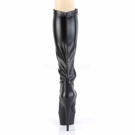 Product image of Pleaser Delight-2000 Black Stretch Faux Leather/Black Matte, 6 inch (15.2 cm) Heel, 1 3/4 inch (4.4 cm) Platform Knee High Boot