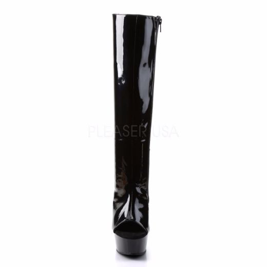 Product image of Pleaser Delight-2018 Black Patent/Black, 6 inch (15.2 cm) Heel, 1 3/4 inch (4.4 cm) Platform Knee High Boot