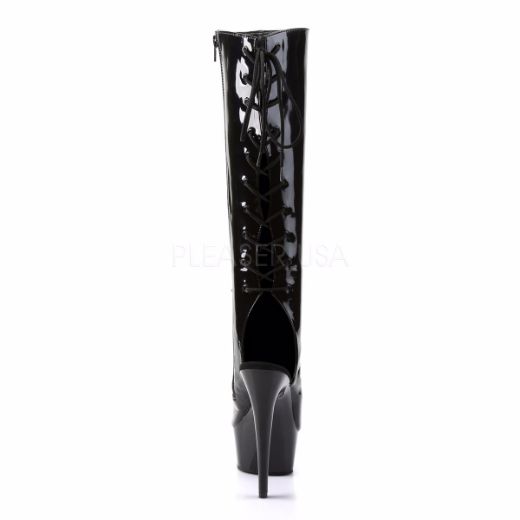 Product image of Pleaser Delight-2018 Black Patent/Black, 6 inch (15.2 cm) Heel, 1 3/4 inch (4.4 cm) Platform Knee High Boot