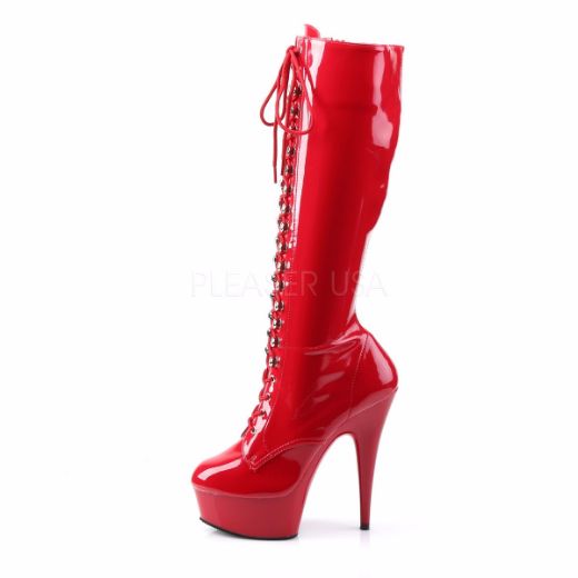Product image of Pleaser Delight-2023 Red Stretch Patent/Red, 6 inch (15.2 cm) Heel, 1 3/4 inch (4.4 cm) Platform Knee High Boot