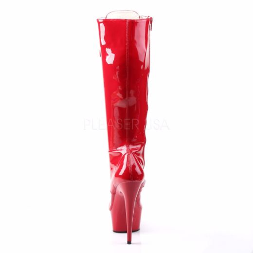 Product image of Pleaser Delight-2023 Red Stretch Patent/Red, 6 inch (15.2 cm) Heel, 1 3/4 inch (4.4 cm) Platform Knee High Boot