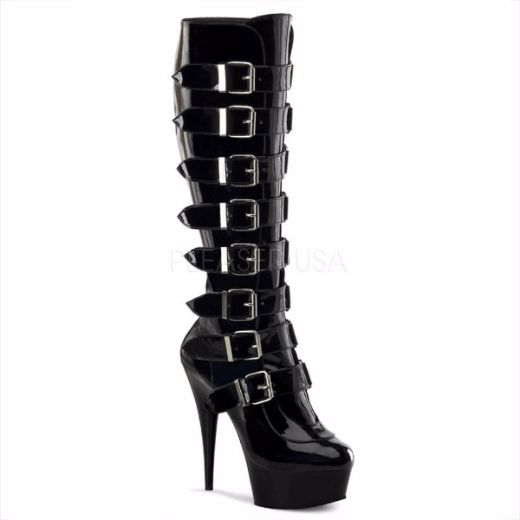 Product image of Pleaser Delight-2049 Black Patent/Black, 6 inch (15.2 cm) Heel, 1 3/4 inch (4.4 cm) Platform Knee High Boot