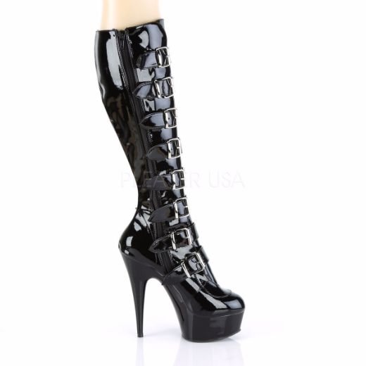 Product image of Pleaser Delight-2049 Black Patent/Black, 6 inch (15.2 cm) Heel, 1 3/4 inch (4.4 cm) Platform Knee High Boot