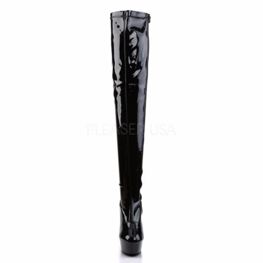 Product image of Pleaser Delight-3000 Black Stretch Patent/Black, 6 inch (15.2 cm) Heel, 1 3/4 inch (4.4 cm) Platform Thigh High Boot