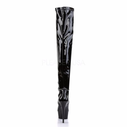 Product image of Pleaser Delight-3000 Black Stretch Patent/Black, 6 inch (15.2 cm) Heel, 1 3/4 inch (4.4 cm) Platform Thigh High Boot